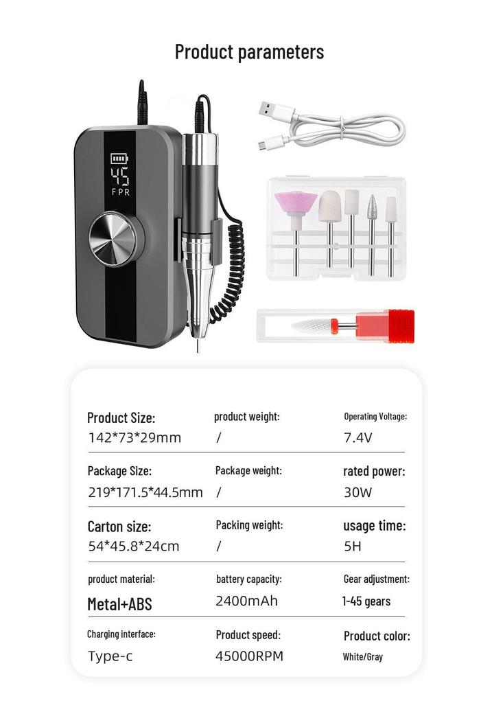Portable Rechargeable Electric Nail Grinder for Polishing, Gel Removal, and Shaping