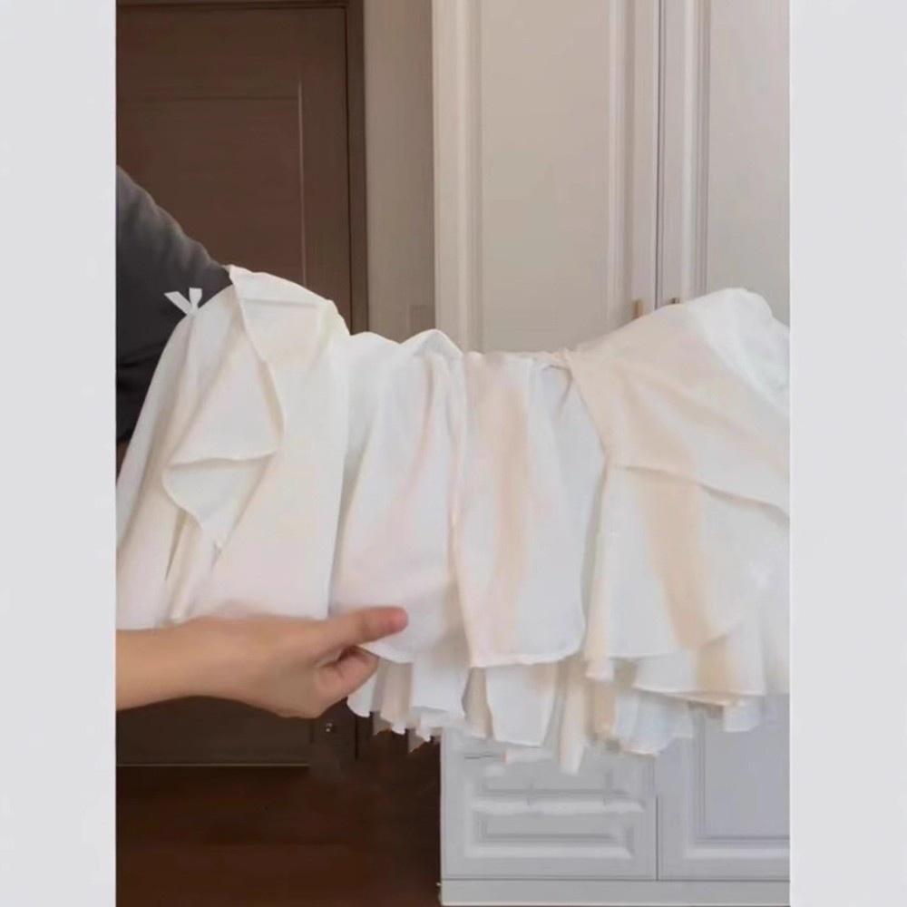 Qooth Pleated A-line Sweet Ruffle Mini Skirt Tiered Elastic Waist Cake Skirt Elegant Summer QT2621