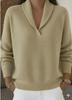 European American Autumn Winter Loose V-neck Lapel Sweater, Solid Color, Long Sleeve, Versatile Knitwear