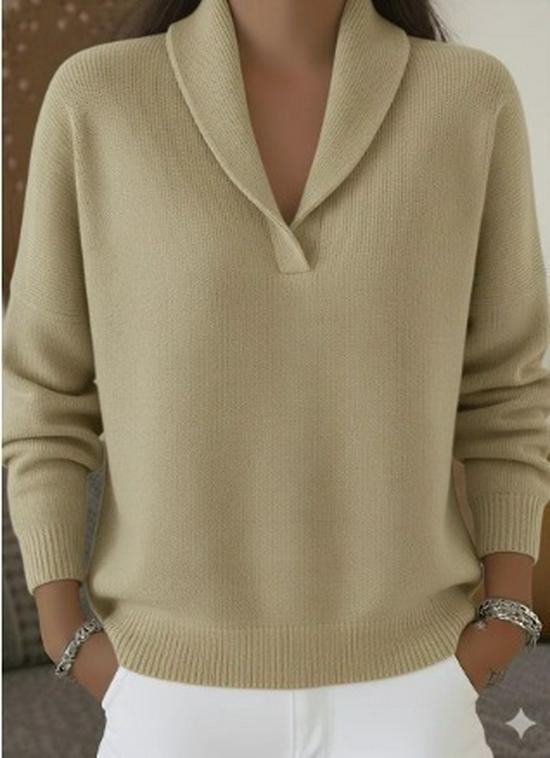 European American Autumn Winter Loose V-neck Lapel Sweater, Solid Color, Long Sleeve, Versatile Knitwear