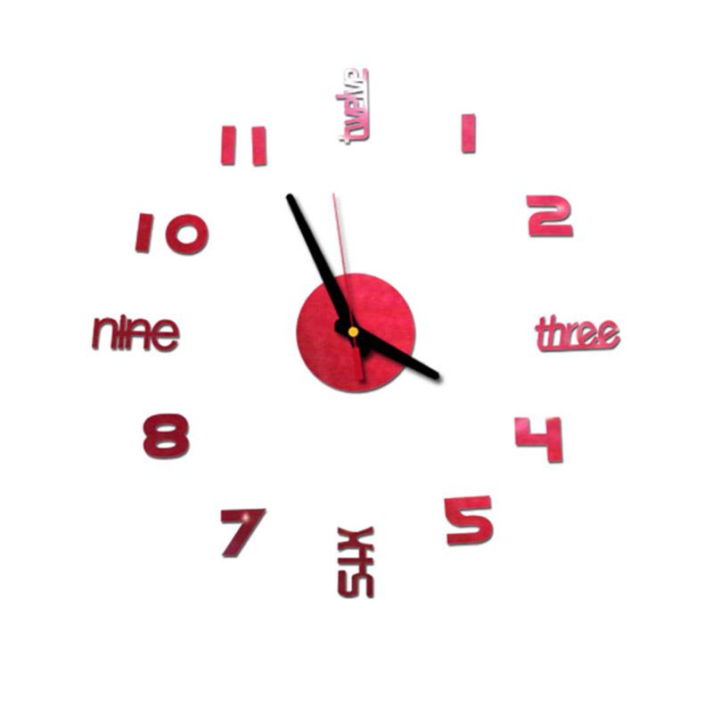 

Большие Современные Настенные Часы Сделай Сам 3d Наклейка с Зеркальной Поверхностью Дизайн Домашнего Декора Искусство красный