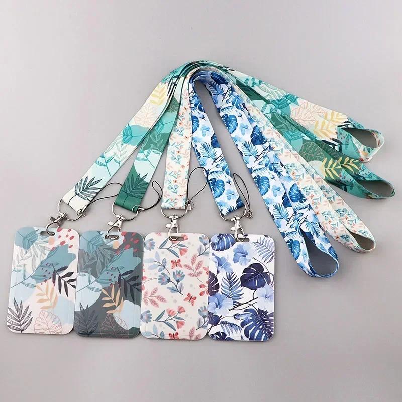 Green Plant Card Holder Case Student Badge Work Access Card ABS Plastic Lanyard Card Cover Bags for Women Girl