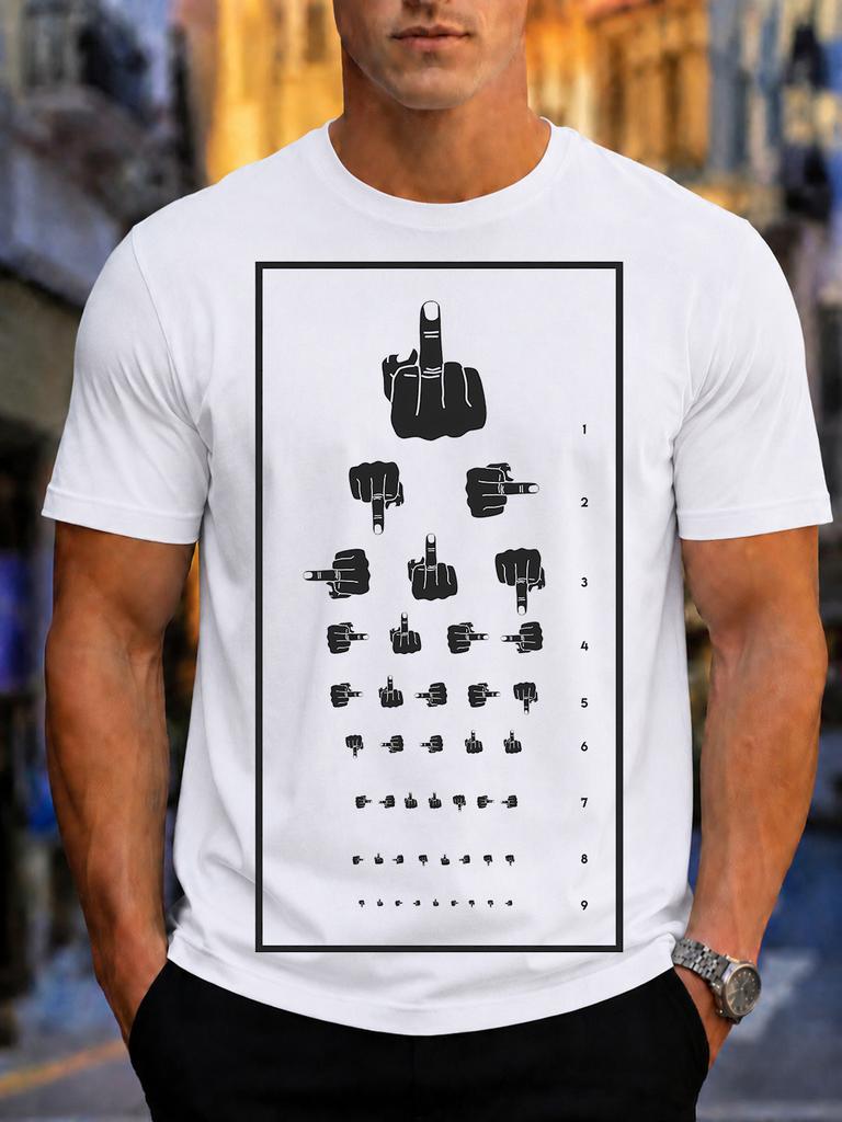 2026 New Arrival Pure Cotton Tshirt Funny Middle Finger Eye Chart Parody Print Crew Neck Unisex Casual Short Sleeve