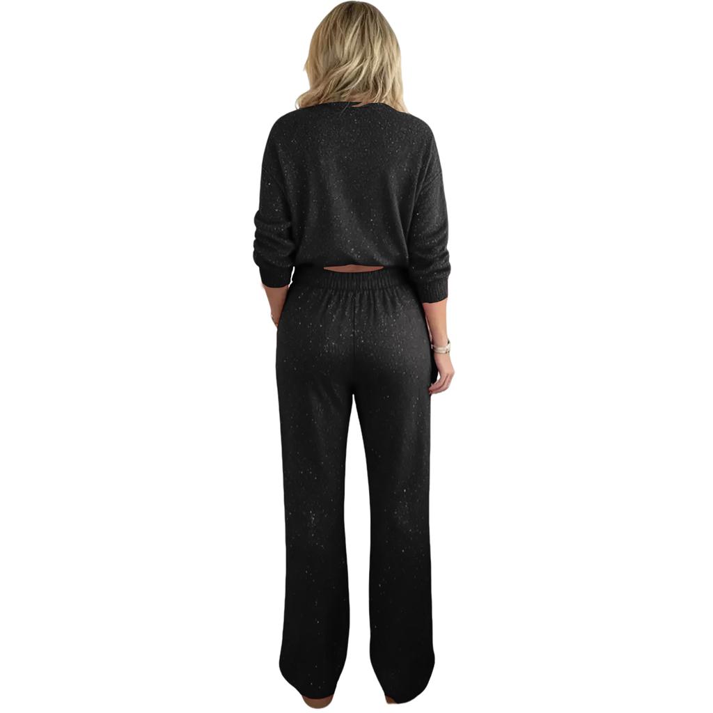 Women's Solid Color Casual Holiday Glitter Sweatshirt Two-Piece Set