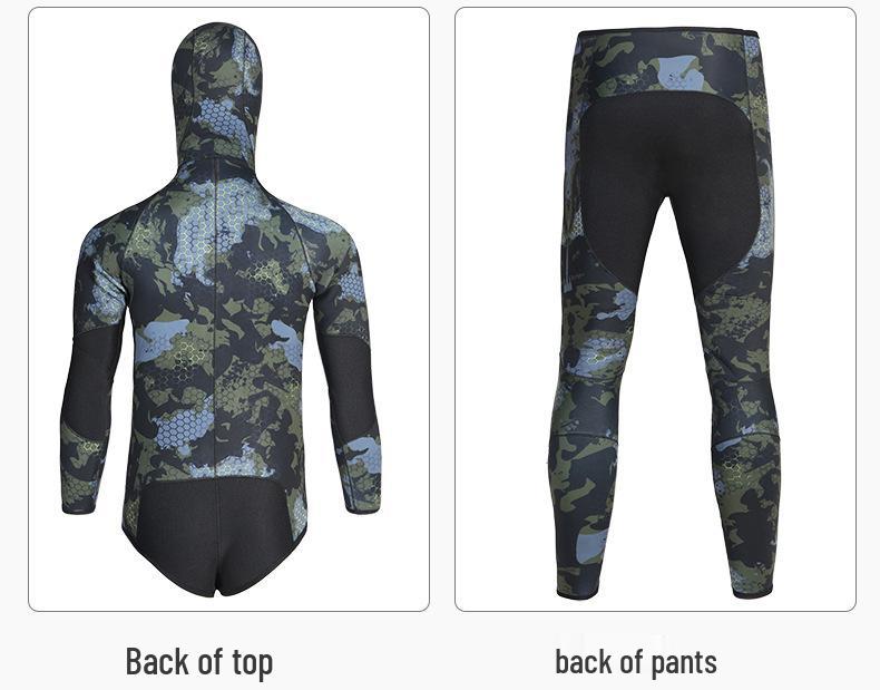 Men's Camouflage 3.5mm Spearfishing Suit - Two-Piece, Thickened, Warm, and Cold-Proof for Winter Diving and Hunting.