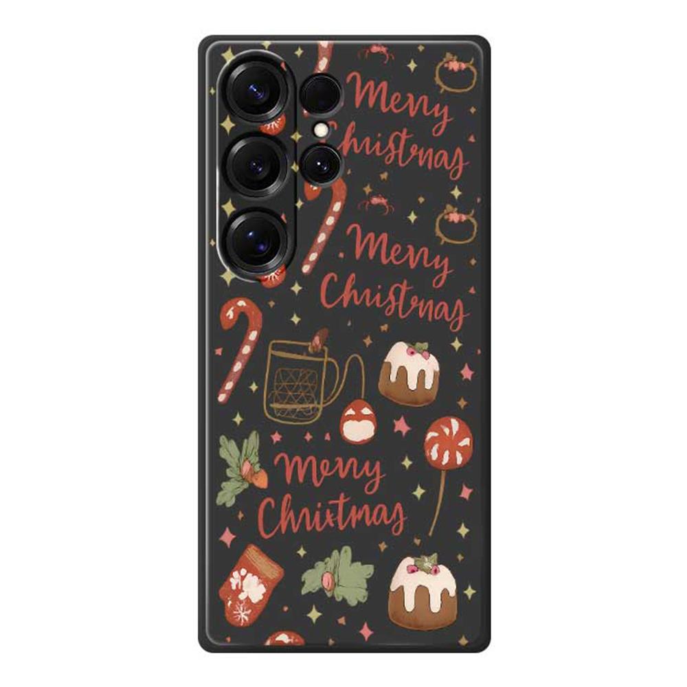 

For Samsung Galaxy S25 Ultra Case Merry Christmas Pattern Printing Straight Edge TPU Phone Back Cover Black