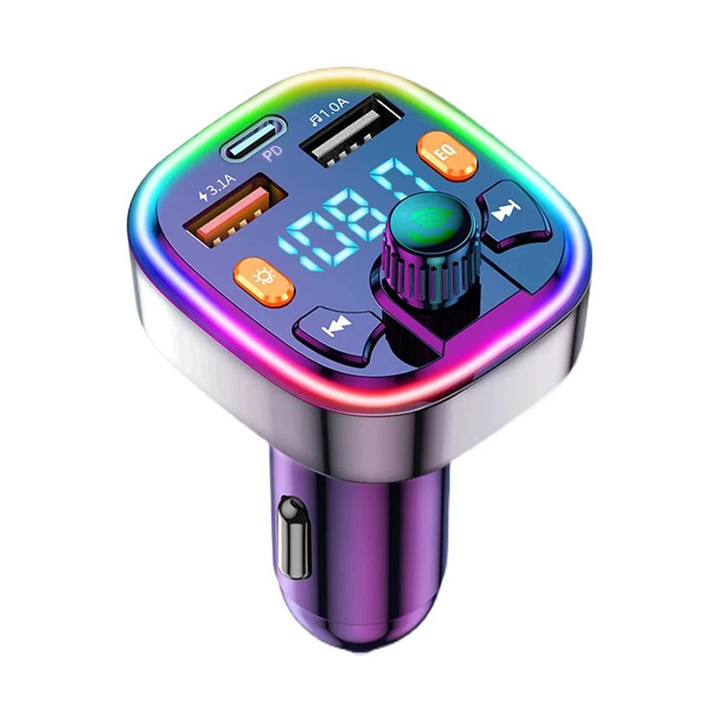 Car Fm Transmitter Wireless Bluetooth-compatible 5.0 Handsfree Car Kit Dual Usb PD 18W Type C Fast Charger External Microphone