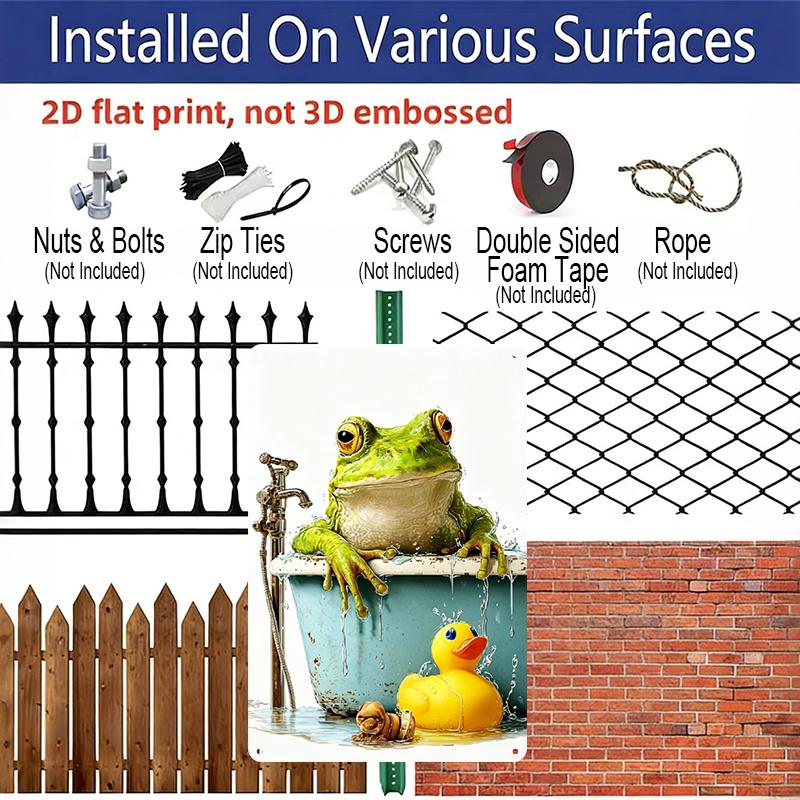 2D Flat, Retro Frog in Bathtub Aluminum Wall Sign - Vintage French Decor Suitable for Home, for Man Cave, Bars, Cafes | Indoor/Outdoor Bathroom
