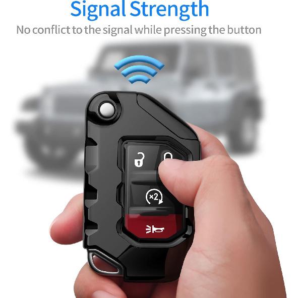 Autophone Compatible With Jeep Key Fob Cover With Leather Keychain Soft TPU Protection Key Case For 2018-2025 Wrangler JL JLU Rubicon Wagoneer