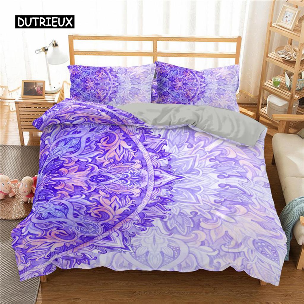 Mandala Bettbezug-Set Lila Farbverlauf Mandala Kultur Druck Einzelbettwäsche-Set für Teenager Mikrofaser Queen King Size Bettdeckenbezug