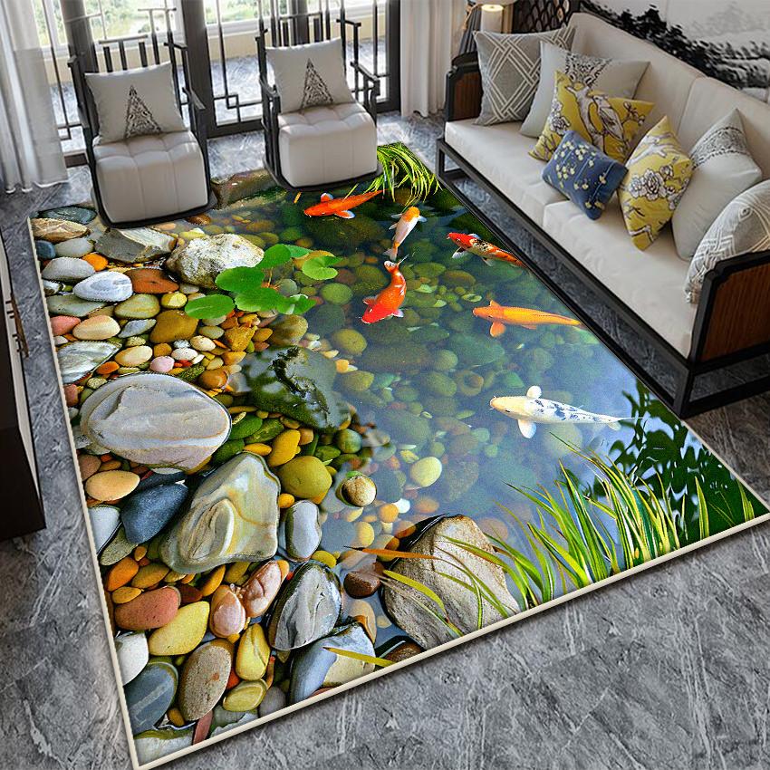 Water Garden Inspired Area Rug – Nature Flow Design Non-Slip Carpet, Washable Floor Mat for Living Room Bedroom Decor