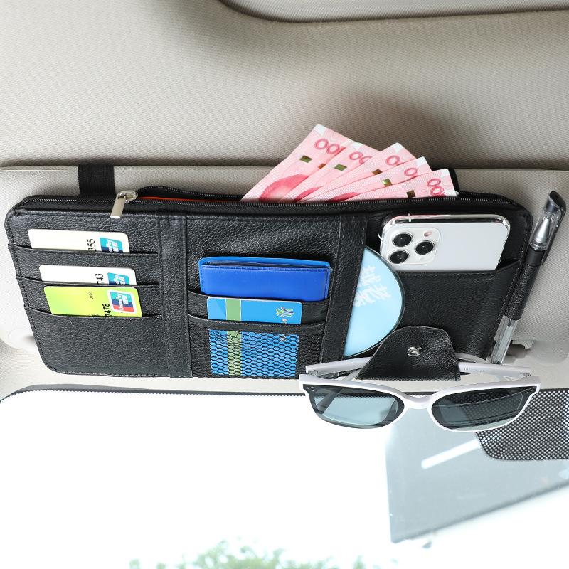 Multi-Functional Car Sun Visor Organizer: Card Holder, License & Receipt Keeper, Cable Storage, Glasses Clip