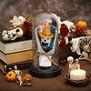 LED Clear Dome Pumpkin Night Light Halloween Light-up Pumpkin In Cloche with Artificial Flower for Home Kitchen Mantel Party Decor