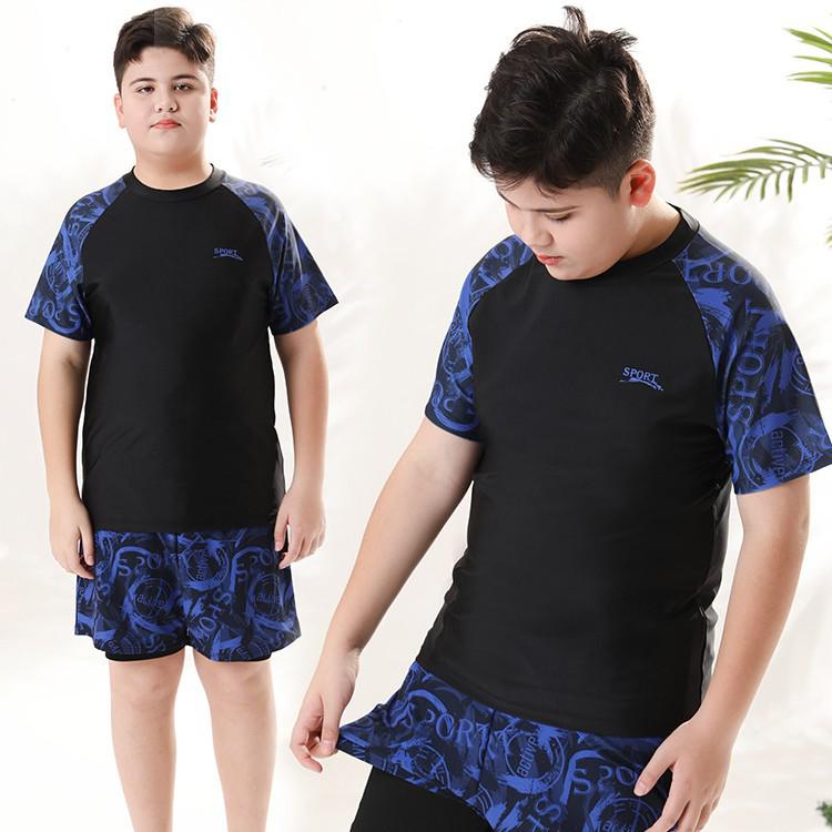 Two-Piece Quick-Dry Sun Protection Swimwear for Older Boys - Customizable Anti-Embarrassment Hot Spring Set (2026)