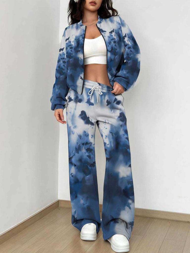 Color Tie-Dye Autumn And Winter New European And American Women'S Clothing Striped Printing Suit Women