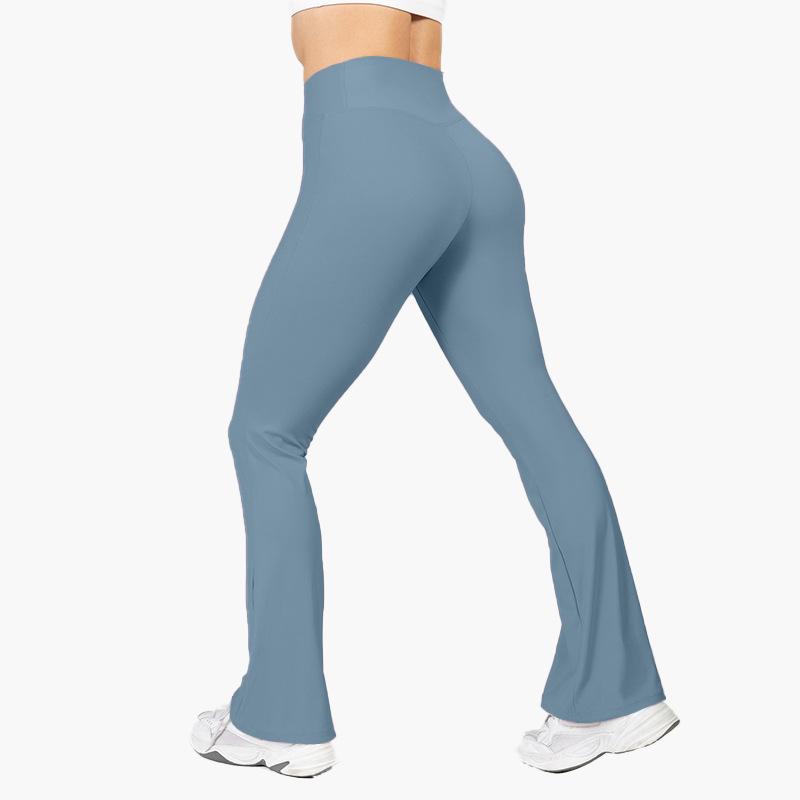 Sheer-effect Flared-leg Pocket Yoga Trousers: High-waisted, Bum-lifting, Slimming, Stretchy Fitness Trousers; Flared Wide-leg Sports Trousers
