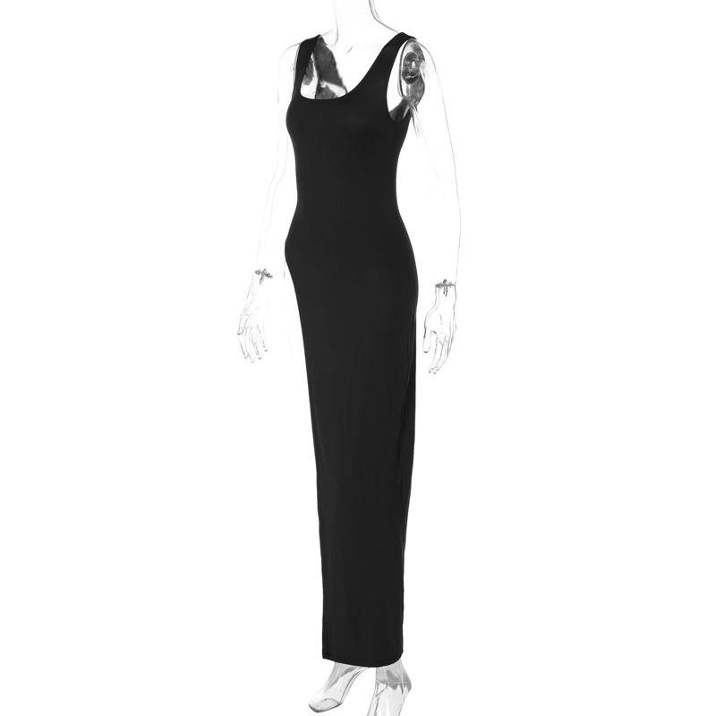 2025 Sexy Sleeveless Side High Split Dress Solid Backless Women Midi Dresses Summer Party Club Streetwear Clothes Y2K
