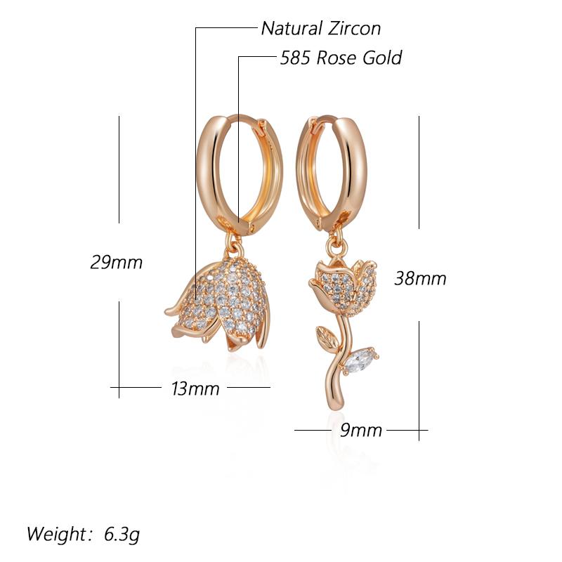 Rose Gold Color Asymmetrical Big Drop Earrings For Women Full Shiny Natural Zircon Accessories Daily Fine Jewelry
