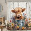 JAWO Cow Shower Curtain, Farmhouse Rustic Floral Funny Highland Cow Shower Curtains for Bathroom, Western Cute Calf Country Farm Animal Bathroom