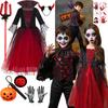 Kostium Dziewczęcy Panna Młoda Duch na Halloween Sukienka Wampira Przebranie Dziecięce Złe Przerażenie Stroje Karnawałowe Czerwone Gotyckie Ubrania
