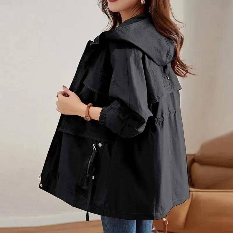 Frühling Herbst Damen Trenchcoat Mittellang Locker Damen Übermantel Windbreaker Damen Oberbekleidung Basic Mantel Futter