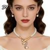 Faux Pearl Necklace And Earrings 1 Set Wedding Jewelry Women