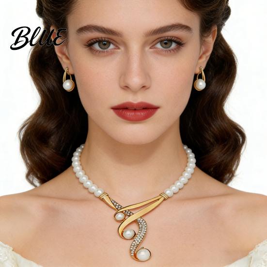 Faux Pearl Necklace And Earrings 1 Set Wedding Jewelry Women