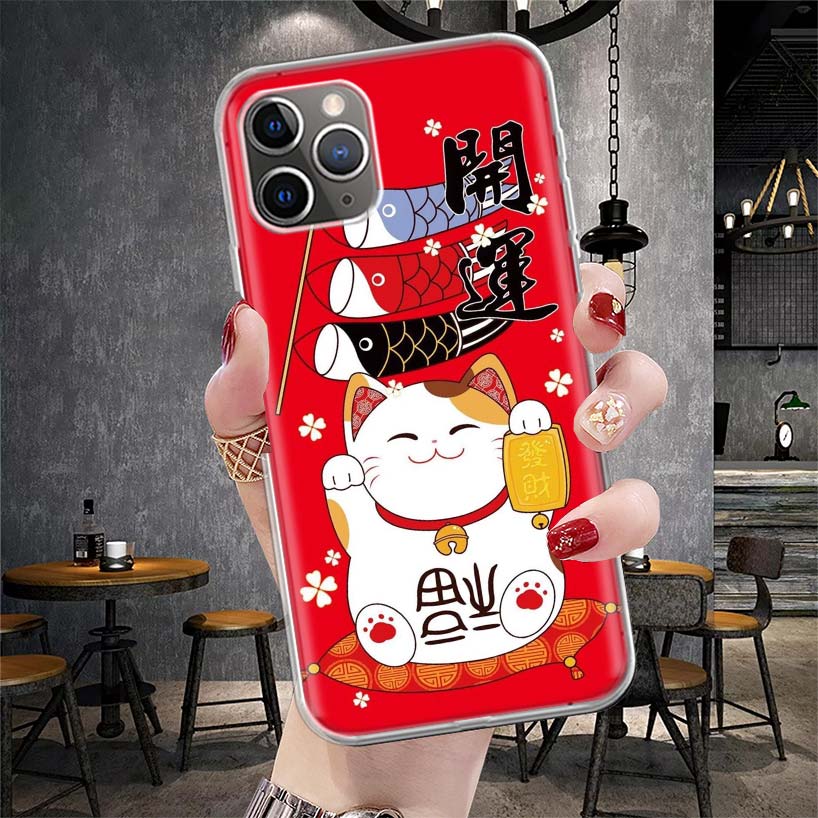 Lucky Cat Maneki Neko Japanese Soft Phone Case For IPhone 11 17 Air 16E 16 Pro Max 15 + 14 Plus 13 Mini 12 Apple 7 SE 8 Fundas C