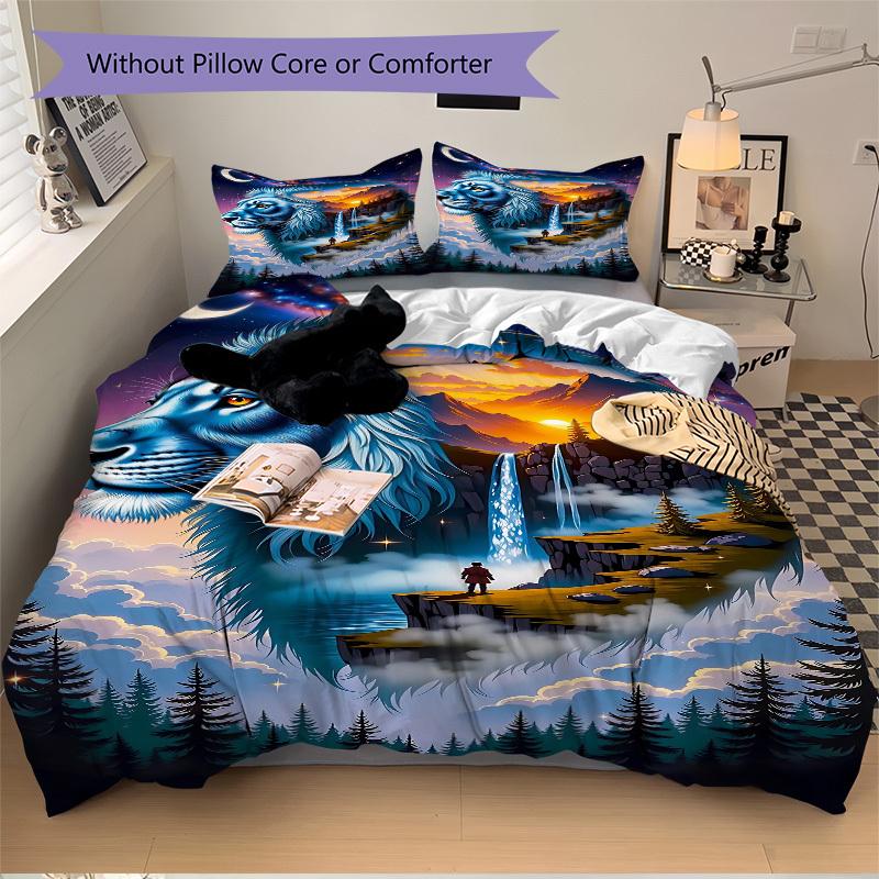 3pcs Lion Fantasy Landscape Duvet Cover Set -Includes 1 Duvet Cover and 2 Pillowcases, No Quilt Core, All-Season Home Decor yy251111109
