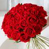 Yannew 5pcs Velvet Artificial Rose Flowers with Long Stem Valentines Day Red Gift Roses for DIY Wedding Bouquets Home Room Decor