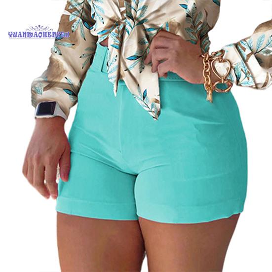 

FGHJ женская одежда летние офисные женские шорты с высокой талией однотонные узкие шорты на молнии сзади L светло-зеленый