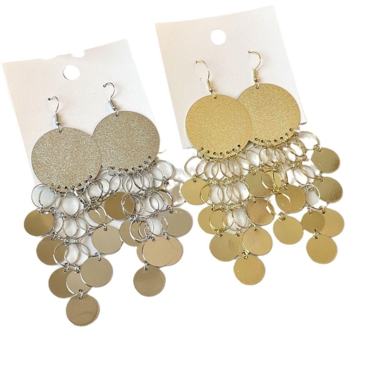Exaggerated High-End Tassel Sequin Stud Earrings: Large European American Fashion Accessory Hook - Gold