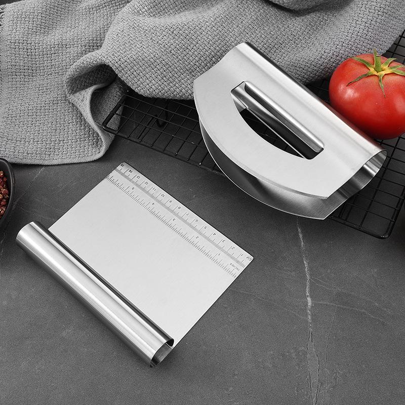 Stainless Steel Half-Moon Dough Cutter & Scraper with Scale