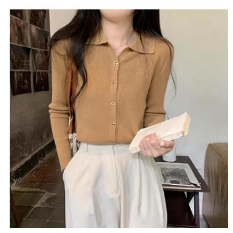 Women's Sweater V-neck Long Sleeved Knitted Sweater Autumn/winter Western-style Top Base Sweater