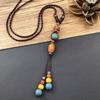 Retro Artistic Cotton-Linen Ceramic Necklace with Tassel Pendant for Women, Ethnic Forest Style, Versatile Long Sweater Chain Accessories.
