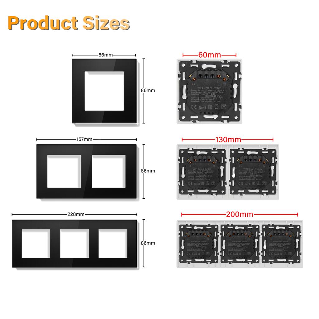 BSEED Zigbee 1/2/3Gang Smart Click Light Switches 1/2/3Way Tuya Smart Life Alexa Compatible Plus EU Power Sockets Glass Panels