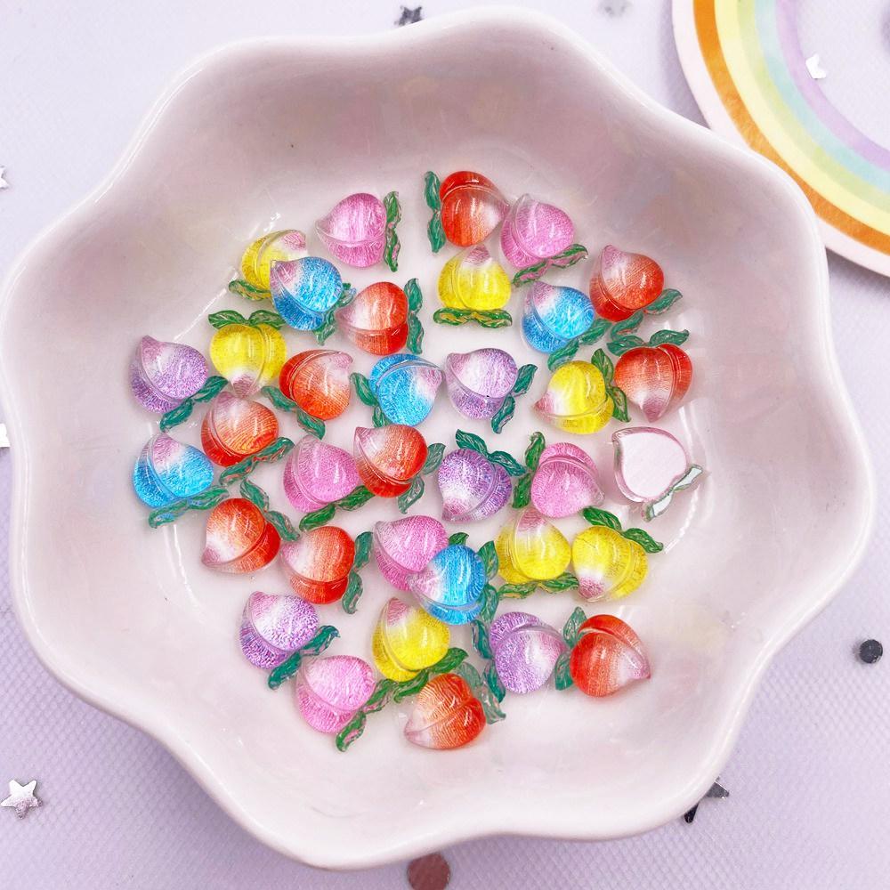50 τμχ Ρητίνη Glitter Πολύχρωμα Μίνι χαριτωμένα φρούτα Peach Art Nail Flatback Στρας & Διακοσμητικά