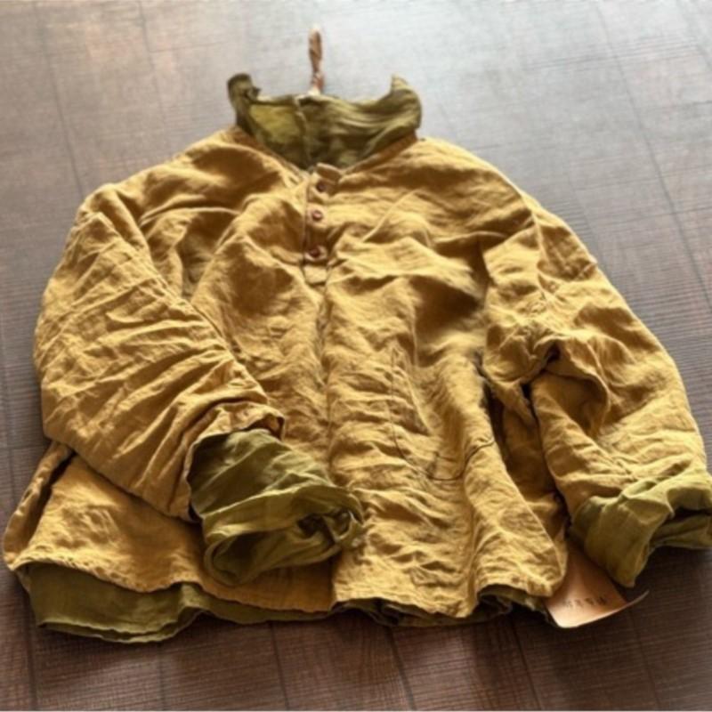 Johnature Women Vintage Shirts Solid Color O-Neck Long Sleeve Autumn Button Loose Soft Female Blouses