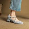 Krazing Pot Full Grain Leather Fashion Spring Autumn Med Heels Women Square Toe Buckle Straps Shoes Leopard Shallow Pumps