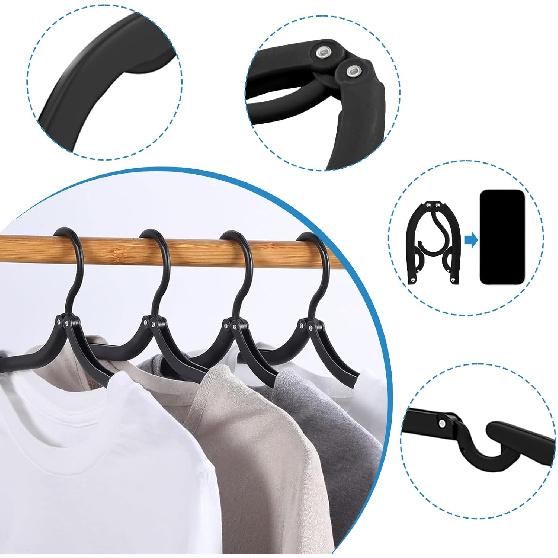 12 PCS Travel Hangers Cruise Ship Essentials Portable Folding Clothes Hangers Travel Accessories Foldable Clothes Drying Rack (Black)