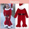 Festive Christmas Kids Girls Plush Flared Pants Suit With Santa Hat Tree Hat