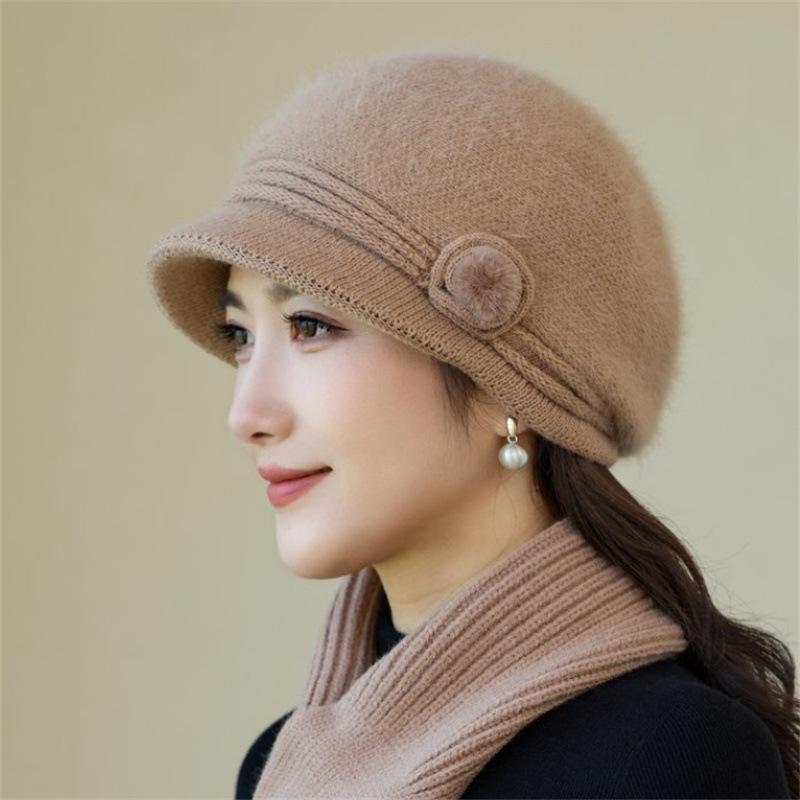 Wool Hat Women's Autumn and Winter Velvet Warm In the Elderly Mother Hat Ear Protection Cold Thickened Foreign Gas Knitted Hat