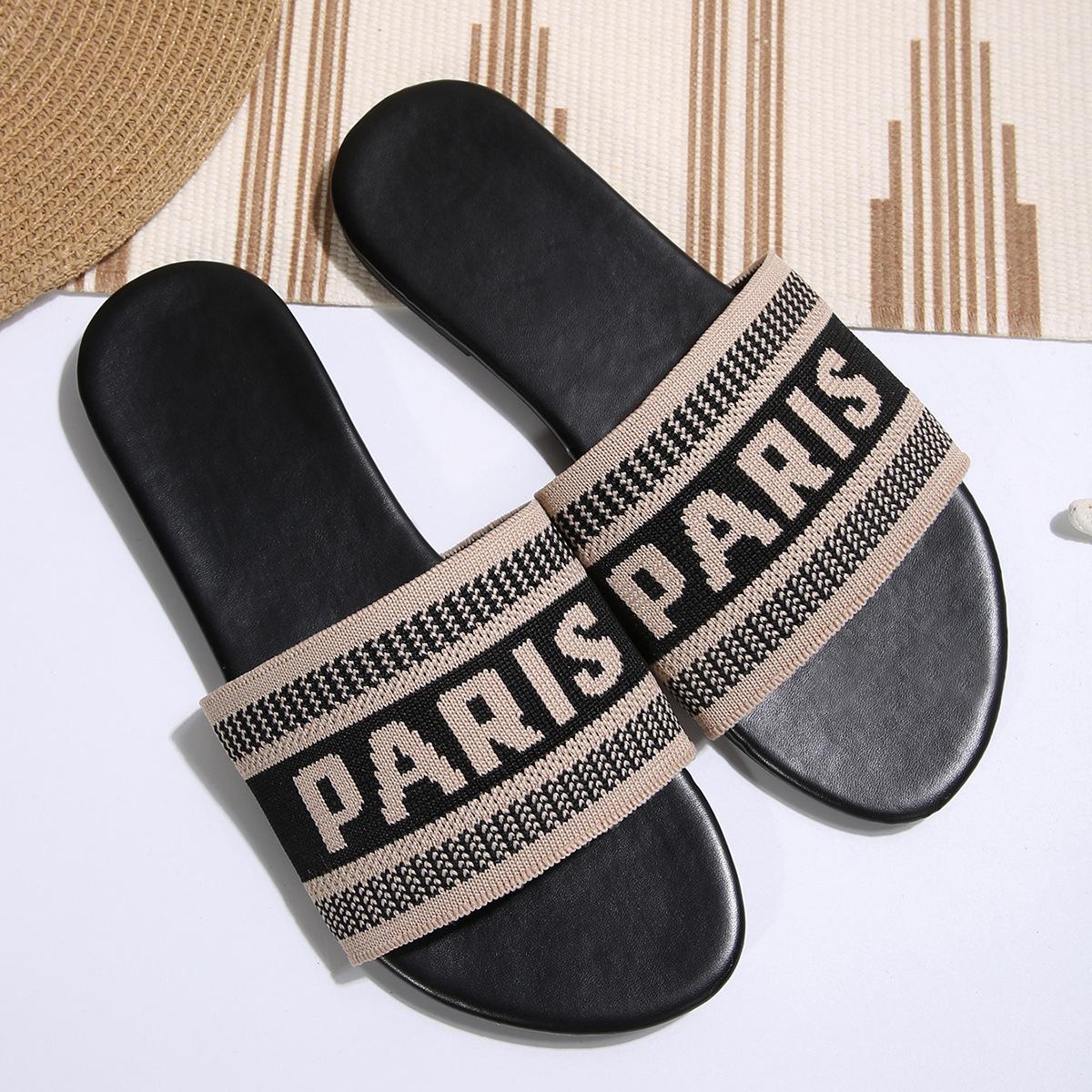 

Европейские и американские сандалии женские летние носить новая мода вышивка вышивка букв домашние большие досуг плоская подошва шлепанцы на одно слово внешняя торговля 43 хаки