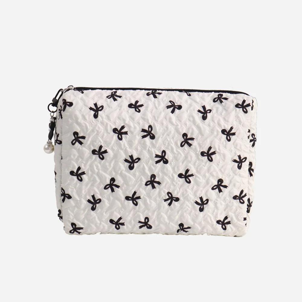 Fashion Bowknit Print Cosmetic Bag Large Capacity Pink Color Storage Pouch Makeup Bag Travel