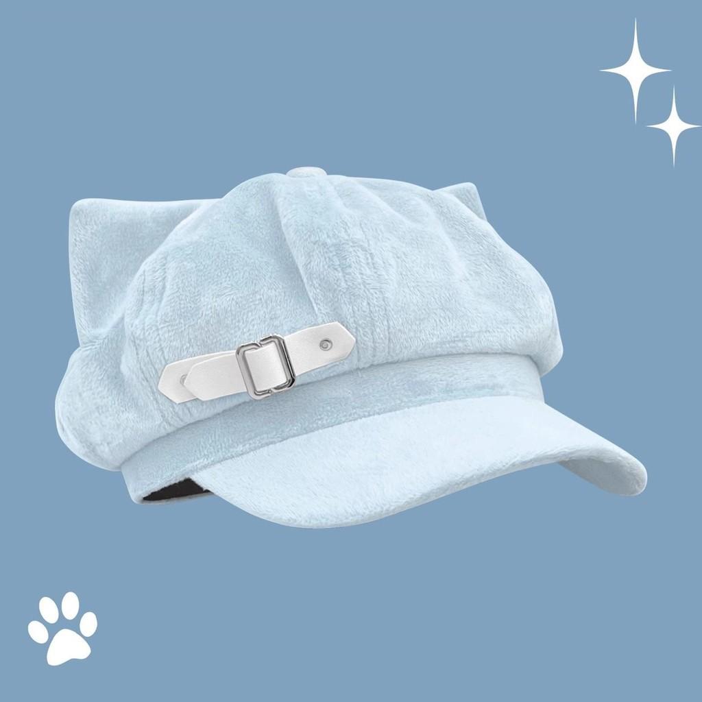 Y2k Cat Ear Beret Hat Soft Cute Anime Style For Casual Wear