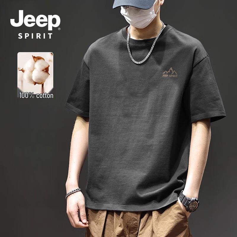JEEP SPIRIT Men s Pure Cotton Heavyweight Loose Fit Short Sleeve T-Shirt 2XL