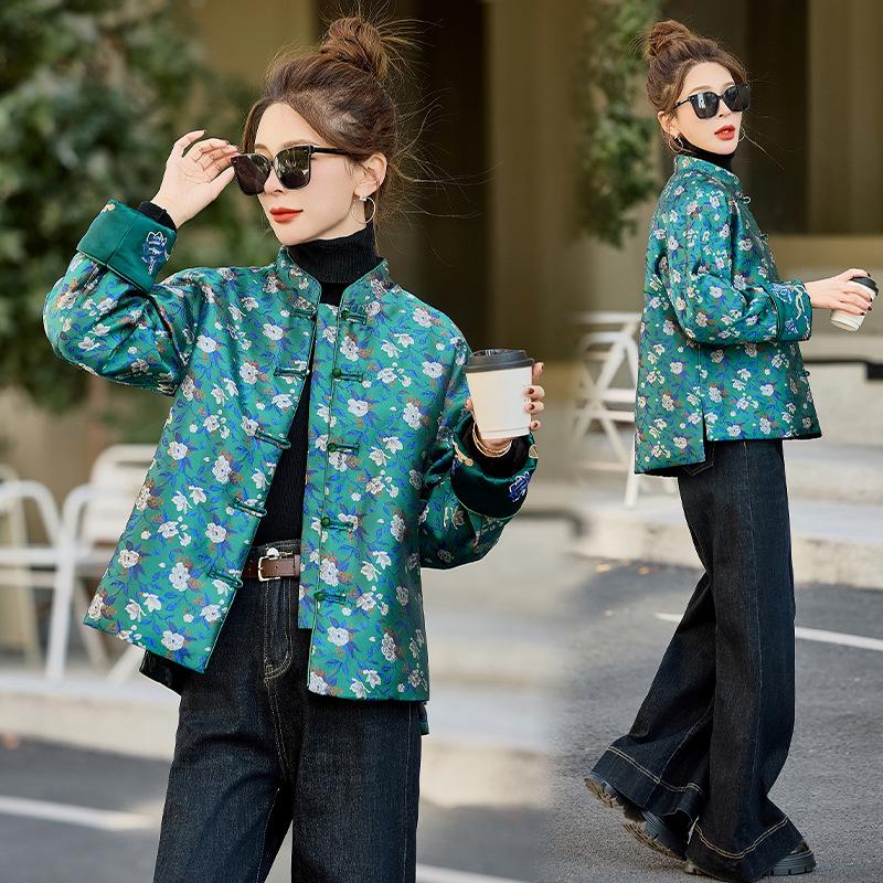 

Женская зимняя ретро-пуховая куртка с вышивкой - Стильный китайский дизайн, Высококачественное пальто из пуха белой утки (SY2668) L (120-130 jin)