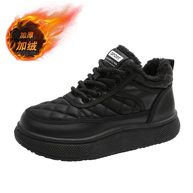 

Winter new women s round head mid-top cotton shoes with velvet warm platform casual fashion simple sports shoes 2025 35