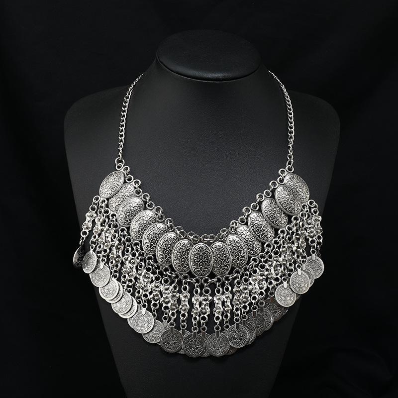 

Donggong Xiaofeng Металлическое ожерелье с кисточкой из монет, цепочка для ключиц, старинный костюм, экзотические аксессуары для фото в пустыне Дуньхуан, женское