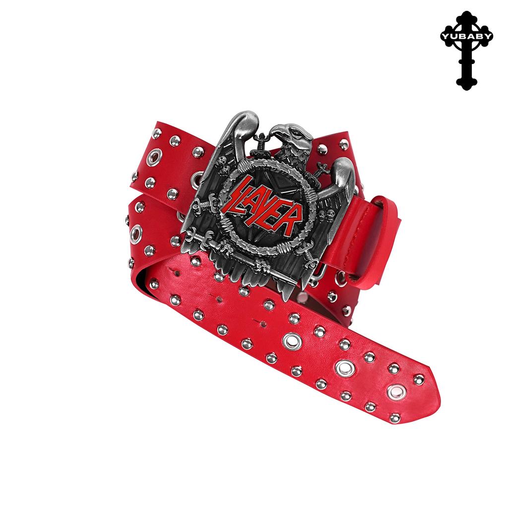 4.5cm Width Rivet Punk Rock Pu Leather Belt Man Woman Hip Hop Vintage Black Red Leather Waist Belt Y2k
